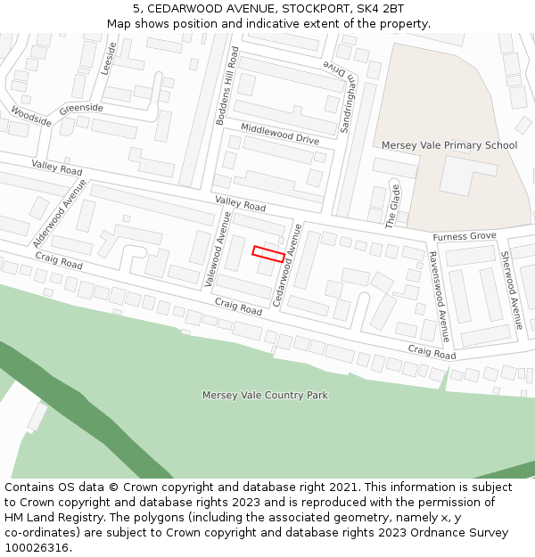 5, CEDARWOOD AVENUE, STOCKPORT, SK4 2BT: Location map and indicative extent of plot