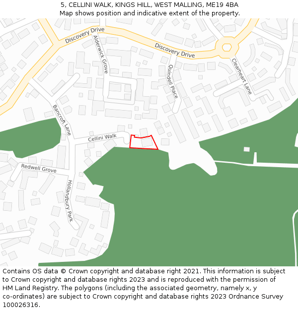 5, CELLINI WALK, KINGS HILL, WEST MALLING, ME19 4BA: Location map and indicative extent of plot