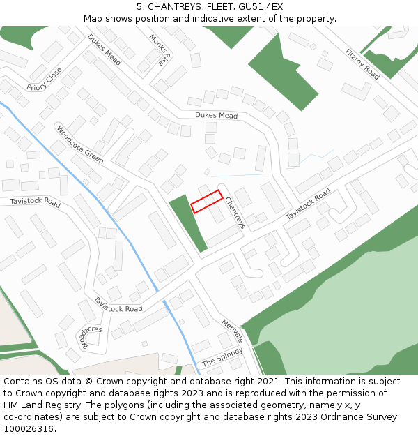 5, CHANTREYS, FLEET, GU51 4EX: Location map and indicative extent of plot