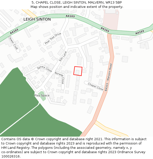 5, CHAPEL CLOSE, LEIGH SINTON, MALVERN, WR13 5BP: Location map and indicative extent of plot