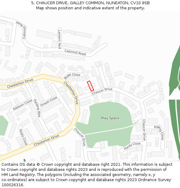 5, CHAUCER DRIVE, GALLEY COMMON, NUNEATON, CV10 9SB: Location map and indicative extent of plot