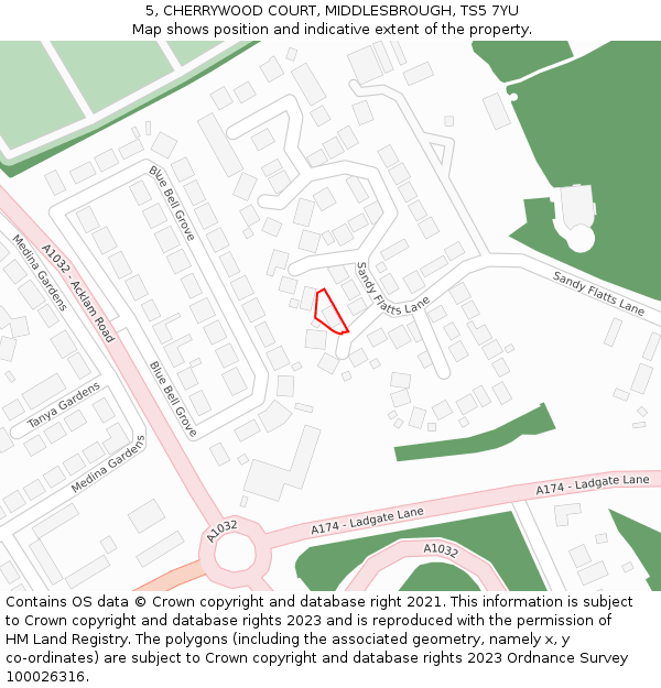 5, CHERRYWOOD COURT, MIDDLESBROUGH, TS5 7YU: Location map and indicative extent of plot