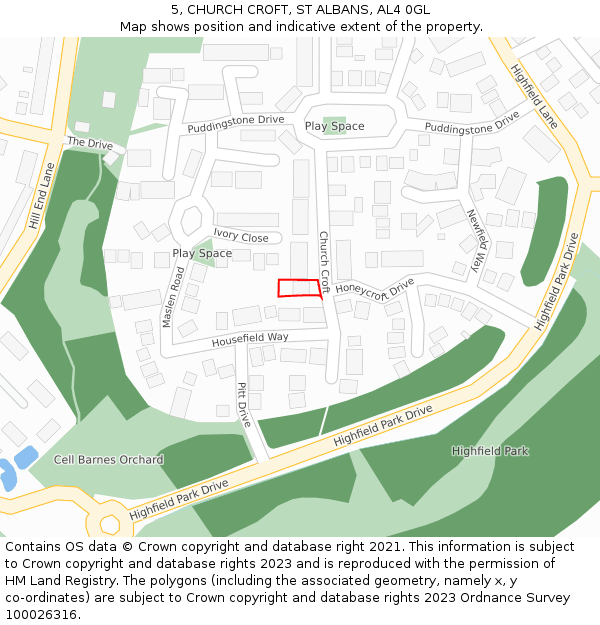 5, CHURCH CROFT, ST ALBANS, AL4 0GL: Location map and indicative extent of plot