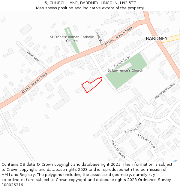 5, CHURCH LANE, BARDNEY, LINCOLN, LN3 5TZ: Location map and indicative extent of plot