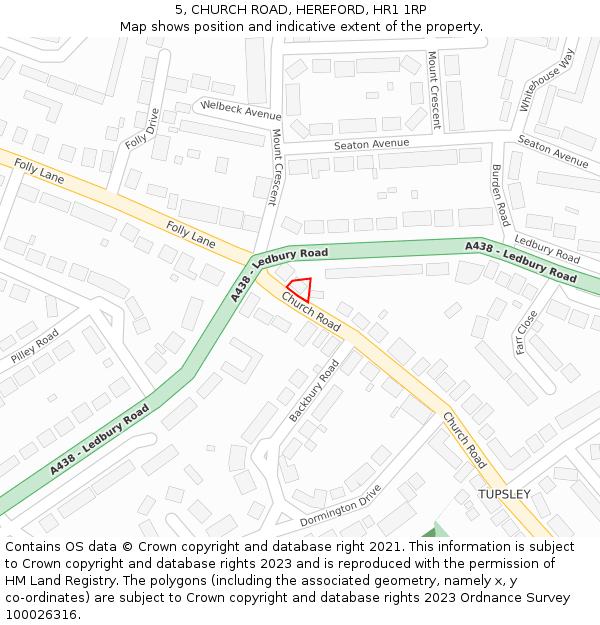 5, CHURCH ROAD, HEREFORD, HR1 1RP: Location map and indicative extent of plot