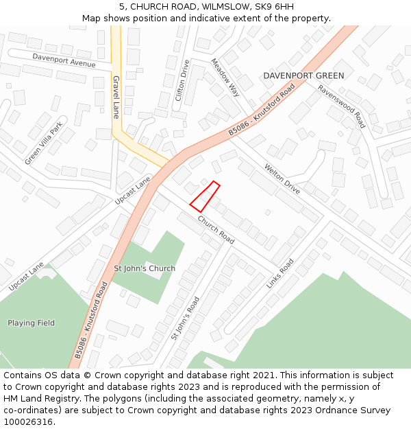 5, CHURCH ROAD, WILMSLOW, SK9 6HH: Location map and indicative extent of plot