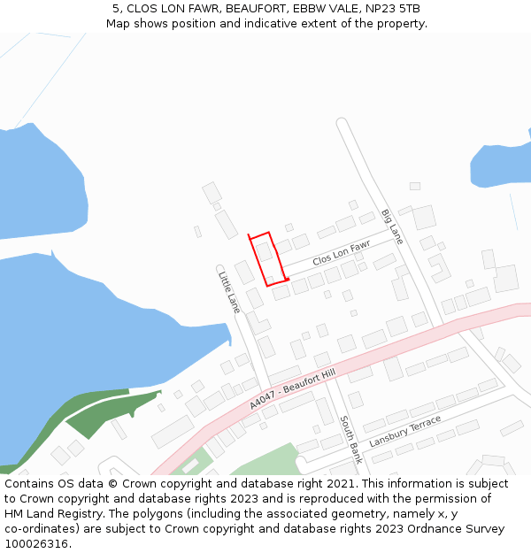 5, CLOS LON FAWR, BEAUFORT, EBBW VALE, NP23 5TB: Location map and indicative extent of plot