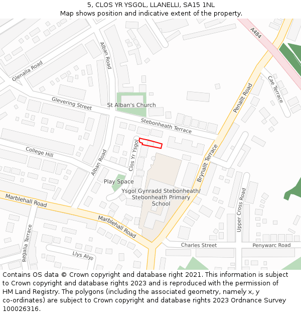 5, CLOS YR YSGOL, LLANELLI, SA15 1NL: Location map and indicative extent of plot