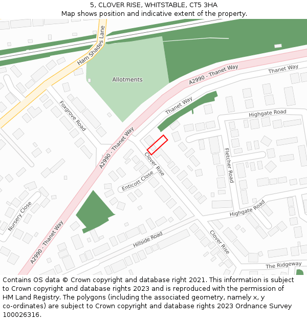 5, CLOVER RISE, WHITSTABLE, CT5 3HA: Location map and indicative extent of plot