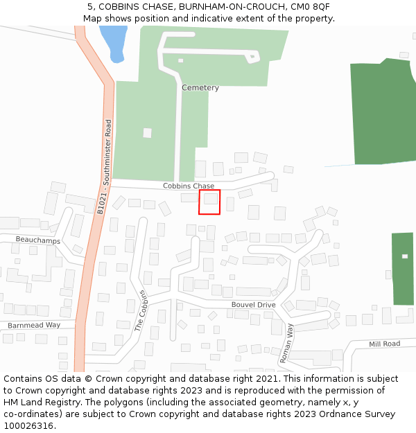 5, COBBINS CHASE, BURNHAM-ON-CROUCH, CM0 8QF: Location map and indicative extent of plot