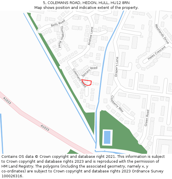 5, COLEMANS ROAD, HEDON, HULL, HU12 8RN: Location map and indicative extent of plot