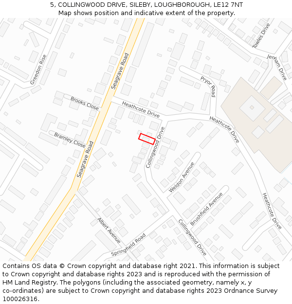 5, COLLINGWOOD DRIVE, SILEBY, LOUGHBOROUGH, LE12 7NT: Location map and indicative extent of plot