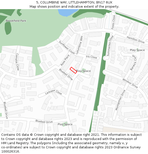 5, COLUMBINE WAY, LITTLEHAMPTON, BN17 6UX: Location map and indicative extent of plot