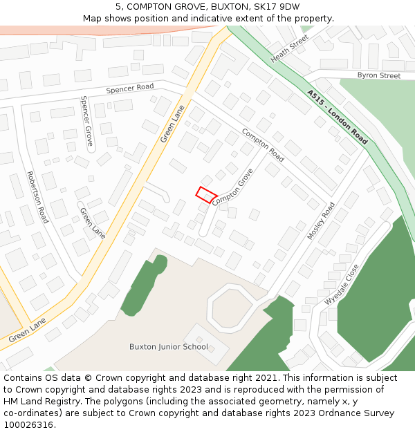 5, COMPTON GROVE, BUXTON, SK17 9DW: Location map and indicative extent of plot