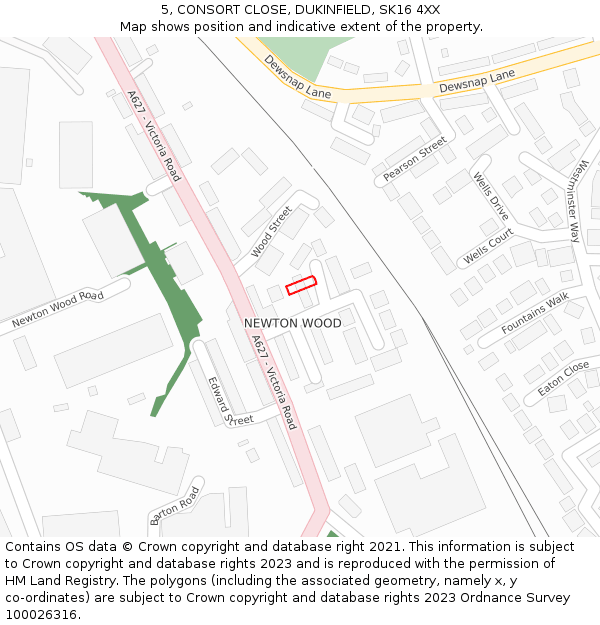 5, CONSORT CLOSE, DUKINFIELD, SK16 4XX: Location map and indicative extent of plot