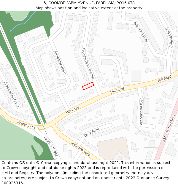 5, COOMBE FARM AVENUE, FAREHAM, PO16 0TR: Location map and indicative extent of plot