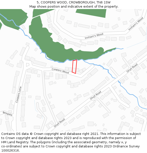 5, COOPERS WOOD, CROWBOROUGH, TN6 1SW: Location map and indicative extent of plot