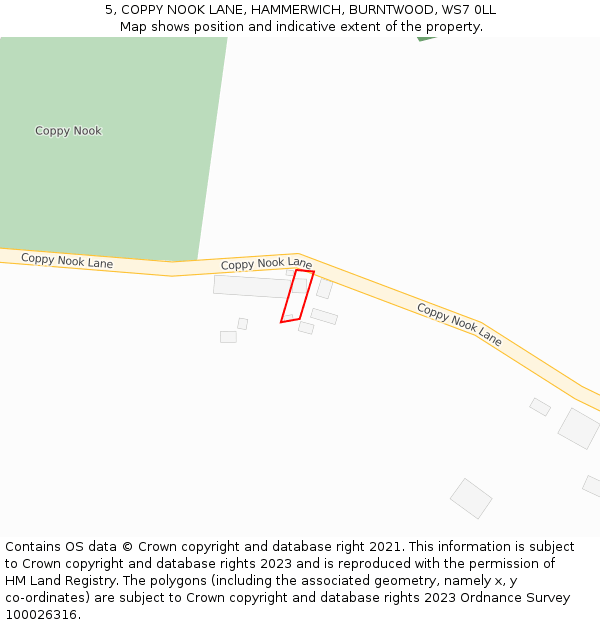 5, COPPY NOOK LANE, HAMMERWICH, BURNTWOOD, WS7 0LL: Location map and indicative extent of plot