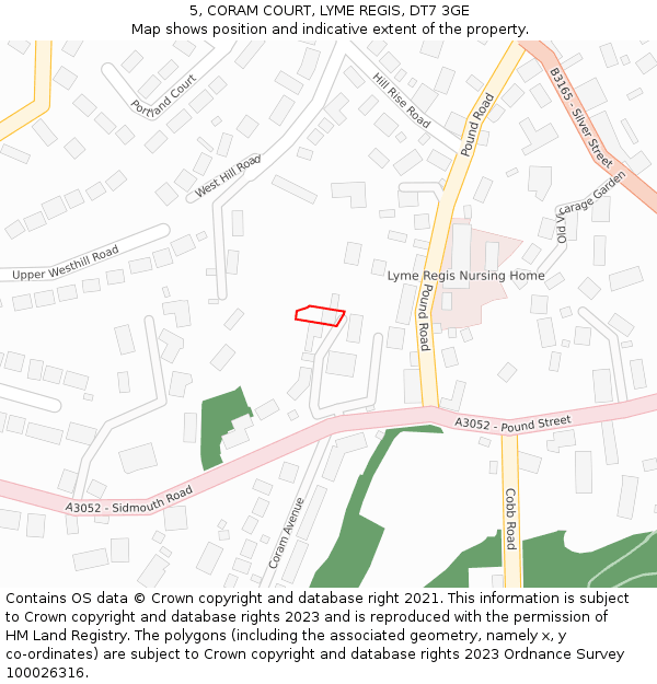 5, CORAM COURT, LYME REGIS, DT7 3GE: Location map and indicative extent of plot