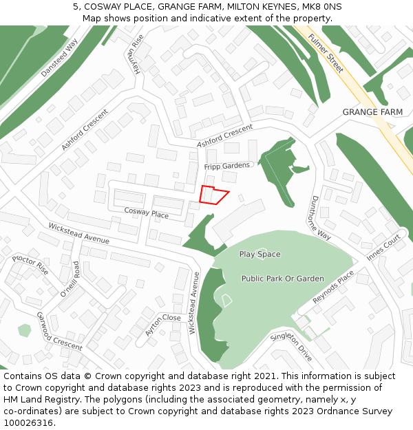 5, COSWAY PLACE, GRANGE FARM, MILTON KEYNES, MK8 0NS: Location map and indicative extent of plot