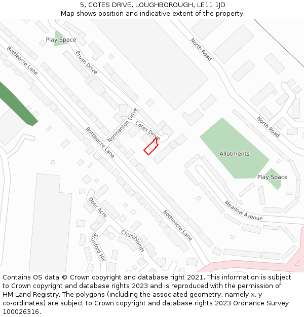 5, COTES DRIVE, LOUGHBOROUGH, LE11 1JD: Location map and indicative extent of plot