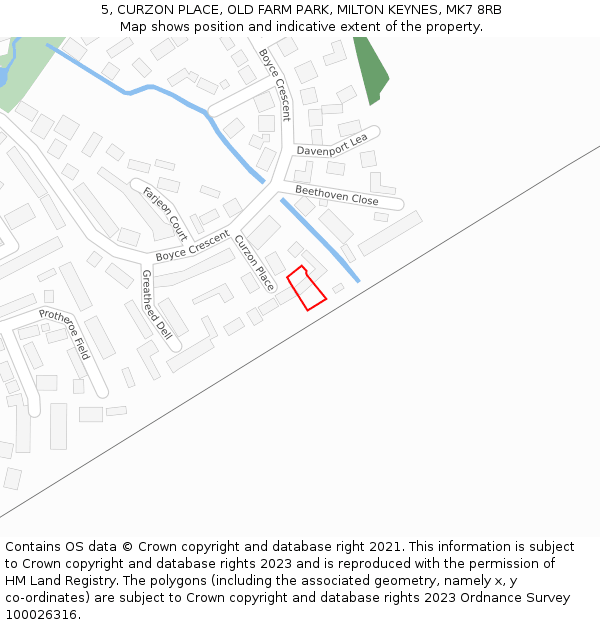 5, CURZON PLACE, OLD FARM PARK, MILTON KEYNES, MK7 8RB: Location map and indicative extent of plot