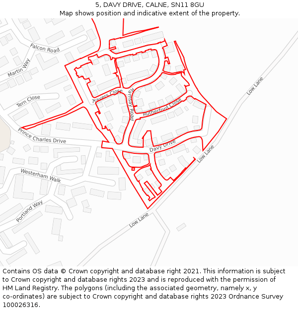 5, DAVY DRIVE, CALNE, SN11 8GU: Location map and indicative extent of plot