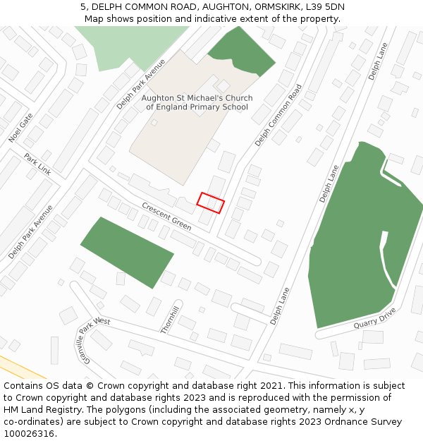 5, DELPH COMMON ROAD, AUGHTON, ORMSKIRK, L39 5DN: Location map and indicative extent of plot