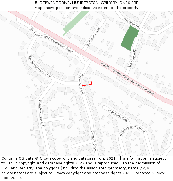 5, DERWENT DRIVE, HUMBERSTON, GRIMSBY, DN36 4BB: Location map and indicative extent of plot