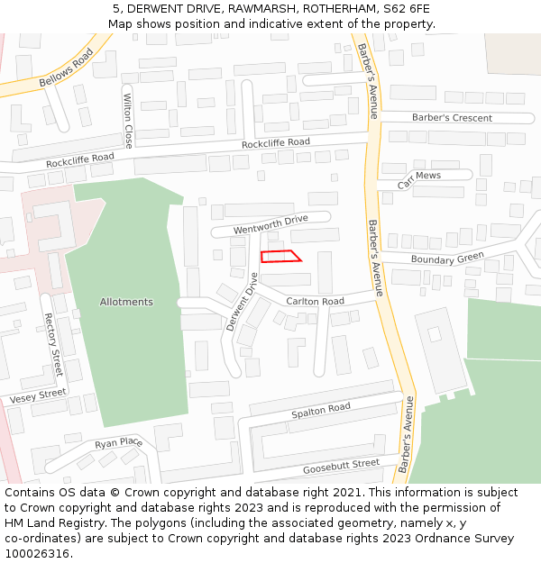 5, DERWENT DRIVE, RAWMARSH, ROTHERHAM, S62 6FE: Location map and indicative extent of plot