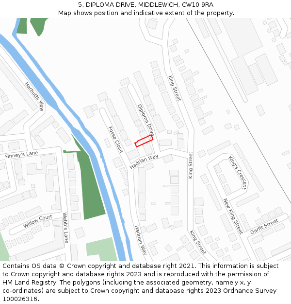 5, DIPLOMA DRIVE, MIDDLEWICH, CW10 9RA: Location map and indicative extent of plot