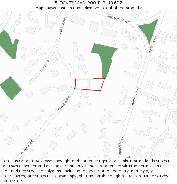 5, DOVER ROAD, POOLE, BH13 6DZ: Location map and indicative extent of plot