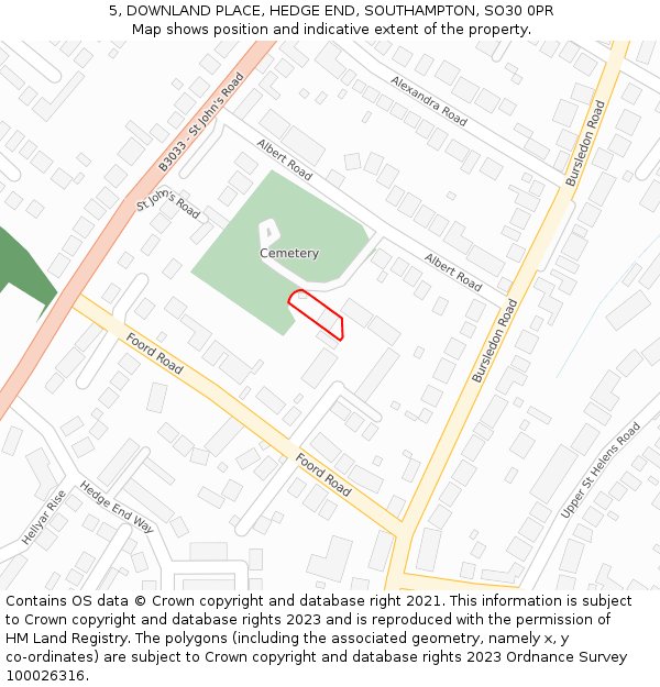 5, DOWNLAND PLACE, HEDGE END, SOUTHAMPTON, SO30 0PR: Location map and indicative extent of plot