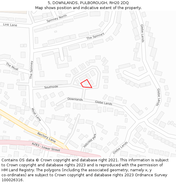 5, DOWNLANDS, PULBOROUGH, RH20 2DQ: Location map and indicative extent of plot