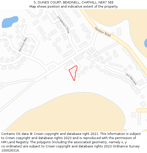 5, DUNES COURT, BEADNELL, CHATHILL, NE67 5EE: Location map and indicative extent of plot