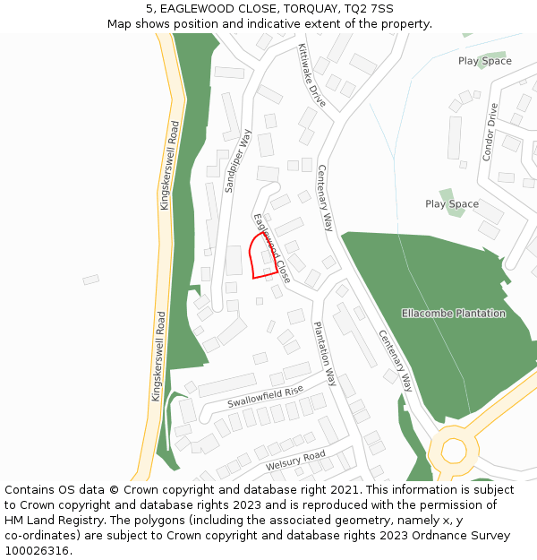 5, EAGLEWOOD CLOSE, TORQUAY, TQ2 7SS: Location map and indicative extent of plot