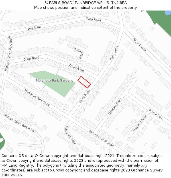 5, EARLS ROAD, TUNBRIDGE WELLS, TN4 8EA: Location map and indicative extent of plot