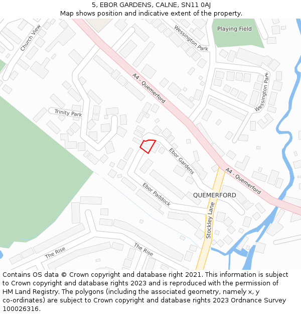 5, EBOR GARDENS, CALNE, SN11 0AJ: Location map and indicative extent of plot