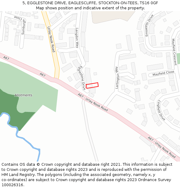 5, EGGLESTONE DRIVE, EAGLESCLIFFE, STOCKTON-ON-TEES, TS16 0GF: Location map and indicative extent of plot