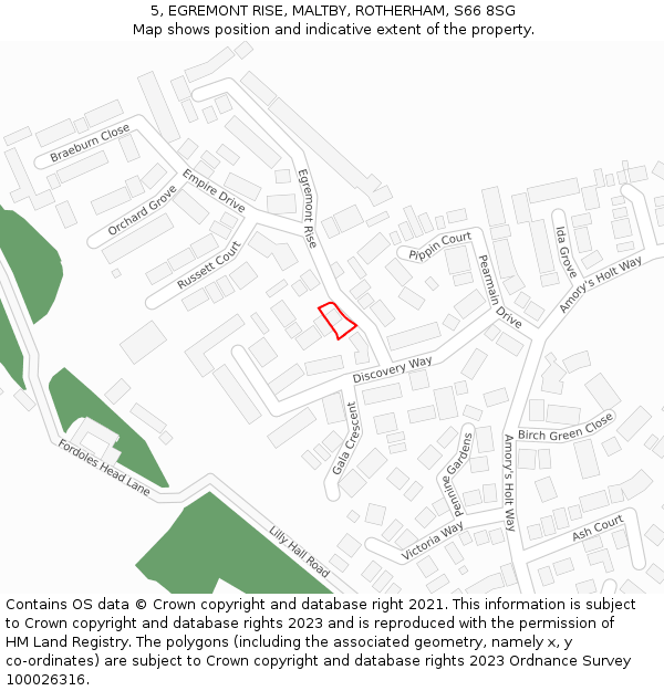 5, EGREMONT RISE, MALTBY, ROTHERHAM, S66 8SG: Location map and indicative extent of plot