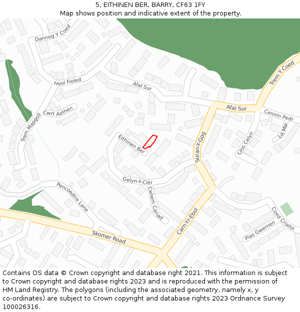 5, EITHINEN BER, BARRY, CF63 1FY: Location map and indicative extent of plot