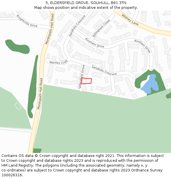 5, ELDERSFIELD GROVE, SOLIHULL, B91 3TN: Location map and indicative extent of plot