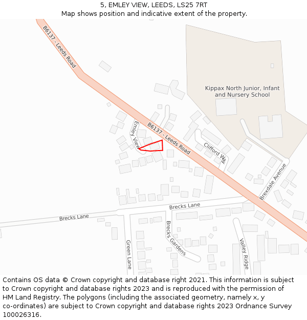 5, EMLEY VIEW, LEEDS, LS25 7RT: Location map and indicative extent of plot