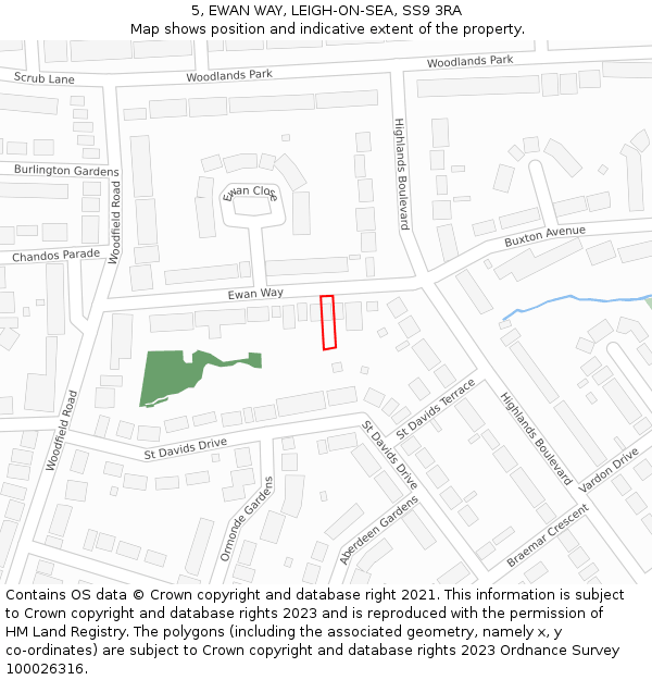 5, EWAN WAY, LEIGH-ON-SEA, SS9 3RA: Location map and indicative extent of plot