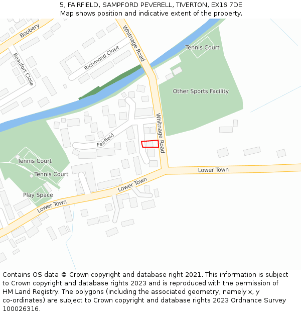 5, FAIRFIELD, SAMPFORD PEVERELL, TIVERTON, EX16 7DE: Location map and indicative extent of plot