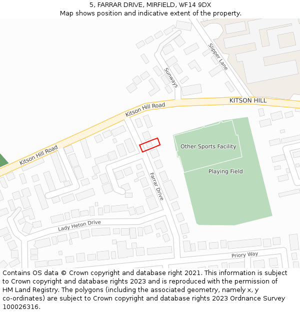 5, FARRAR DRIVE, MIRFIELD, WF14 9DX: Location map and indicative extent of plot