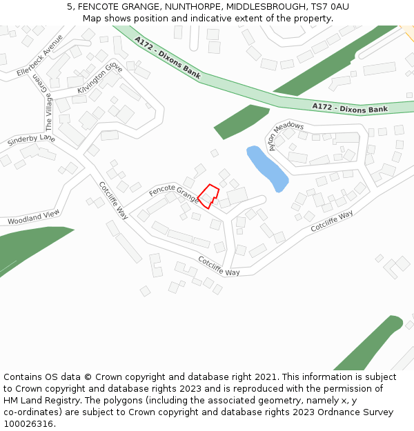 5, FENCOTE GRANGE, NUNTHORPE, MIDDLESBROUGH, TS7 0AU: Location map and indicative extent of plot