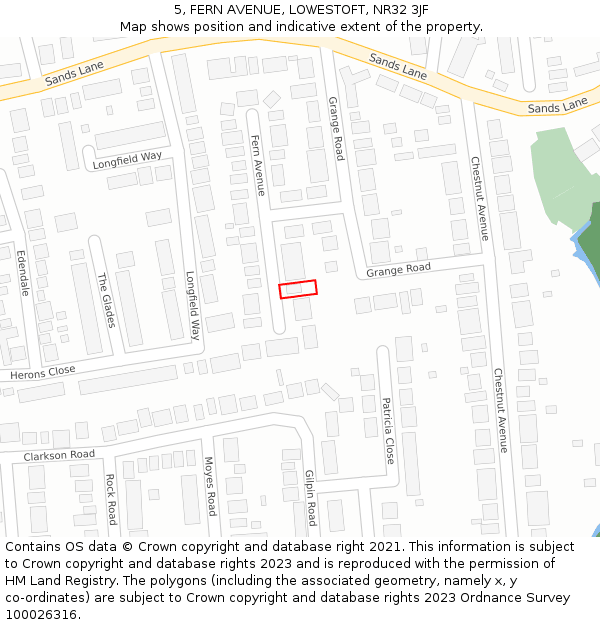 5, FERN AVENUE, LOWESTOFT, NR32 3JF: Location map and indicative extent of plot