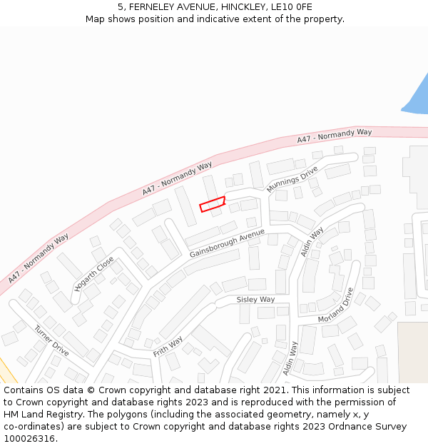 5, FERNELEY AVENUE, HINCKLEY, LE10 0FE: Location map and indicative extent of plot