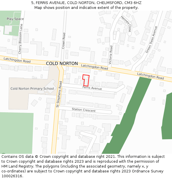 5, FERRIS AVENUE, COLD NORTON, CHELMSFORD, CM3 6HZ: Location map and indicative extent of plot